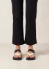Decade Bicolor Black Cream Leather Sandals sold by Alohas