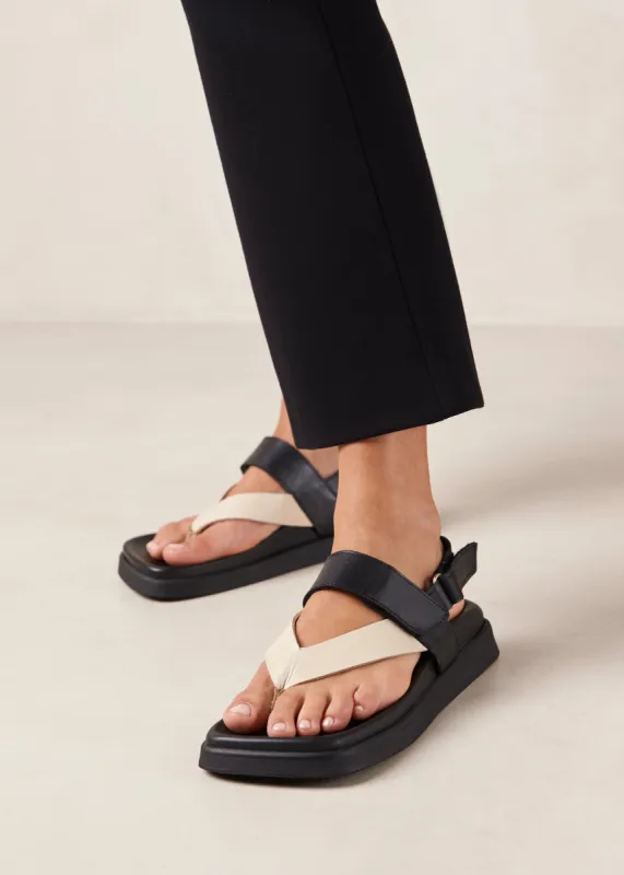 Decade Bicolor Black Cream Leather Sandals sold by Alohas