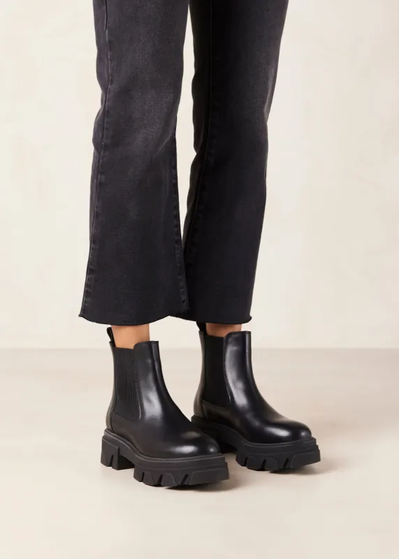 Berenice Black Leather Ankle Boots sold by Alohas