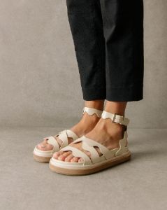 Wavy Cream Leather Sandals sold by Alohas