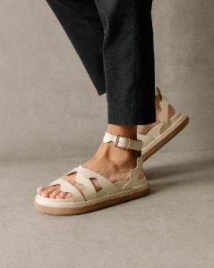 Wavy Cream Leather Sandals sold by Alohas