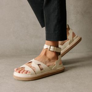 Wavy Cream Leather Sandals sold by Alohas