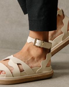 Wavy Cream Leather Sandals sold by Alohas