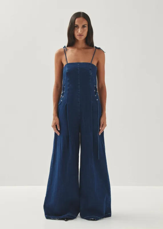 Tania Blue Denim Jumpsuit sold by Alohas
