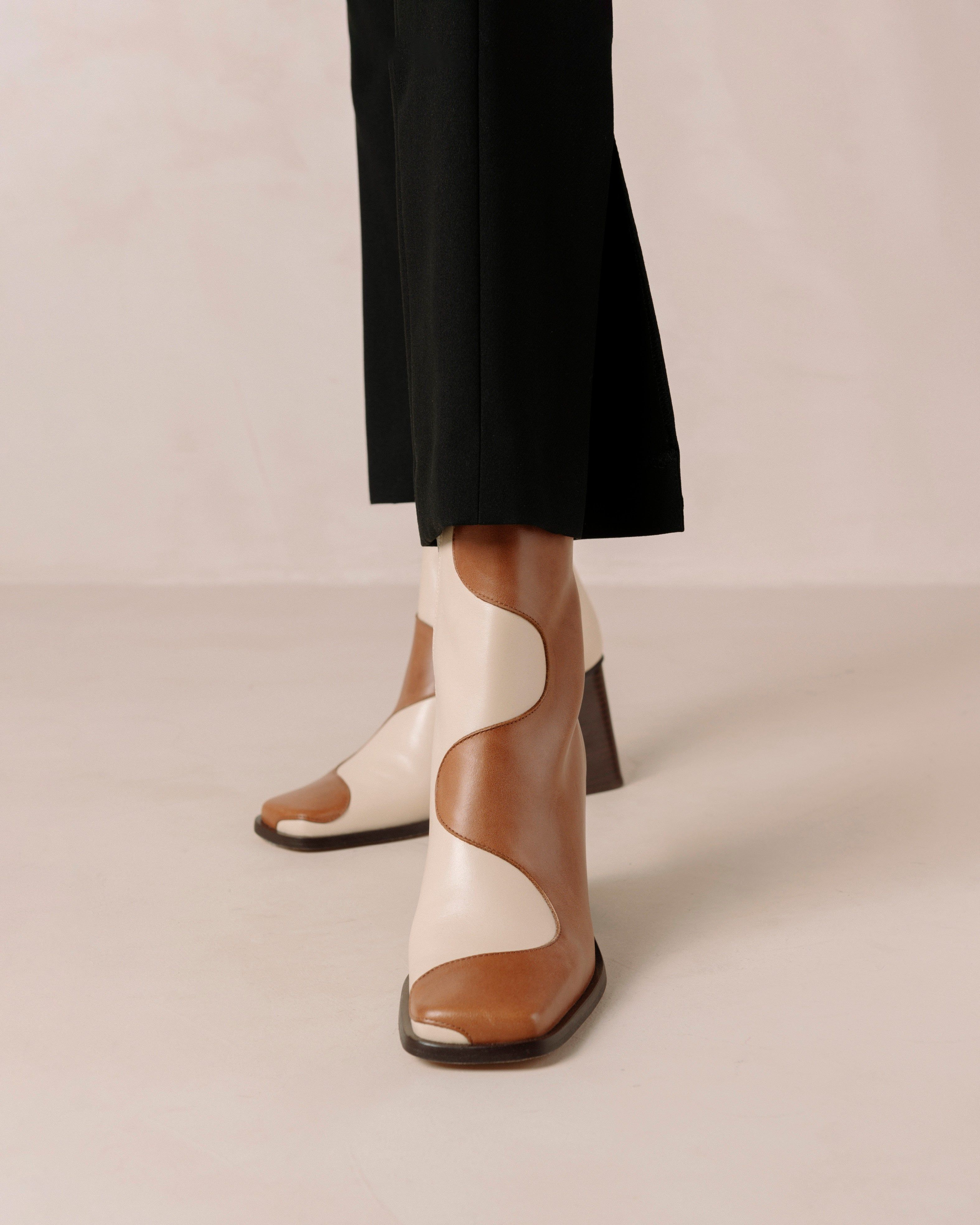 Blair Bicolor Camel Cream Ankle Boots sold by Alohas