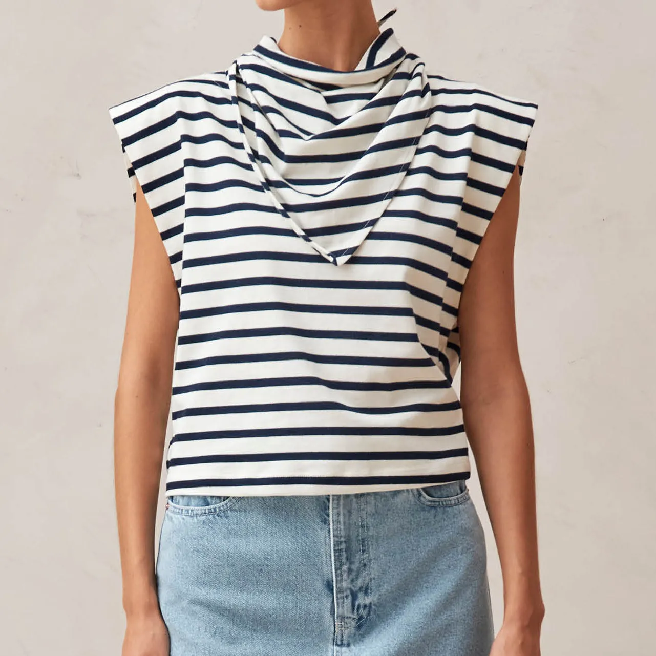 Laurent Stripes Navy And Cream Tshirt sold by Alohas product image thumbnail 3