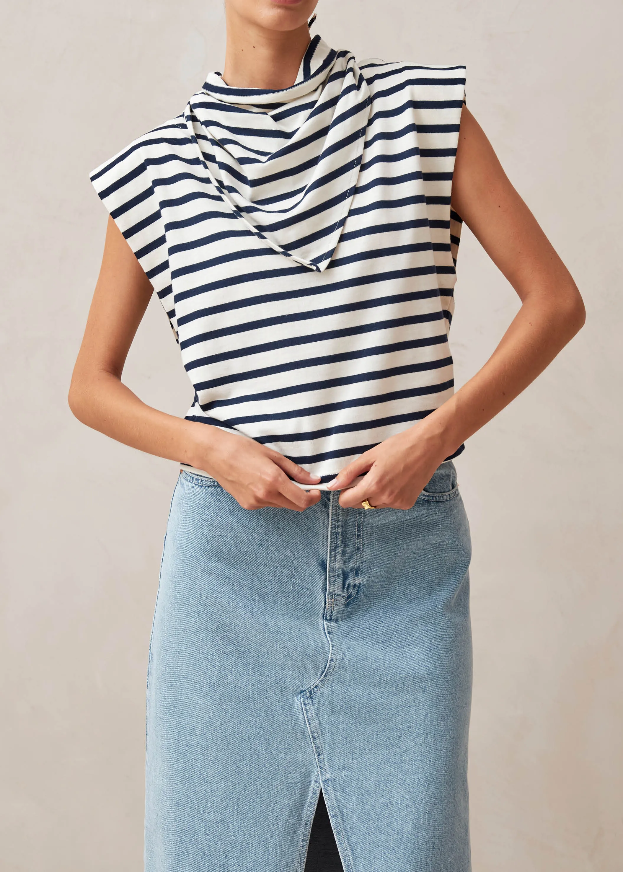 Laurent Stripes Navy And Cream Tshirt sold by Alohas product image thumbnail 4