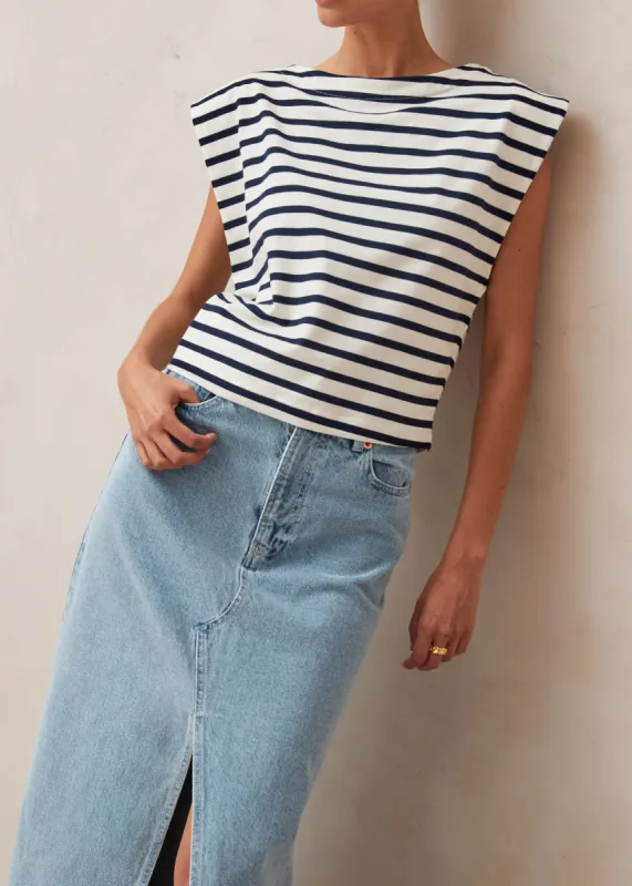 Laurent Stripes Navy And Cream Tshirt sold by Alohas