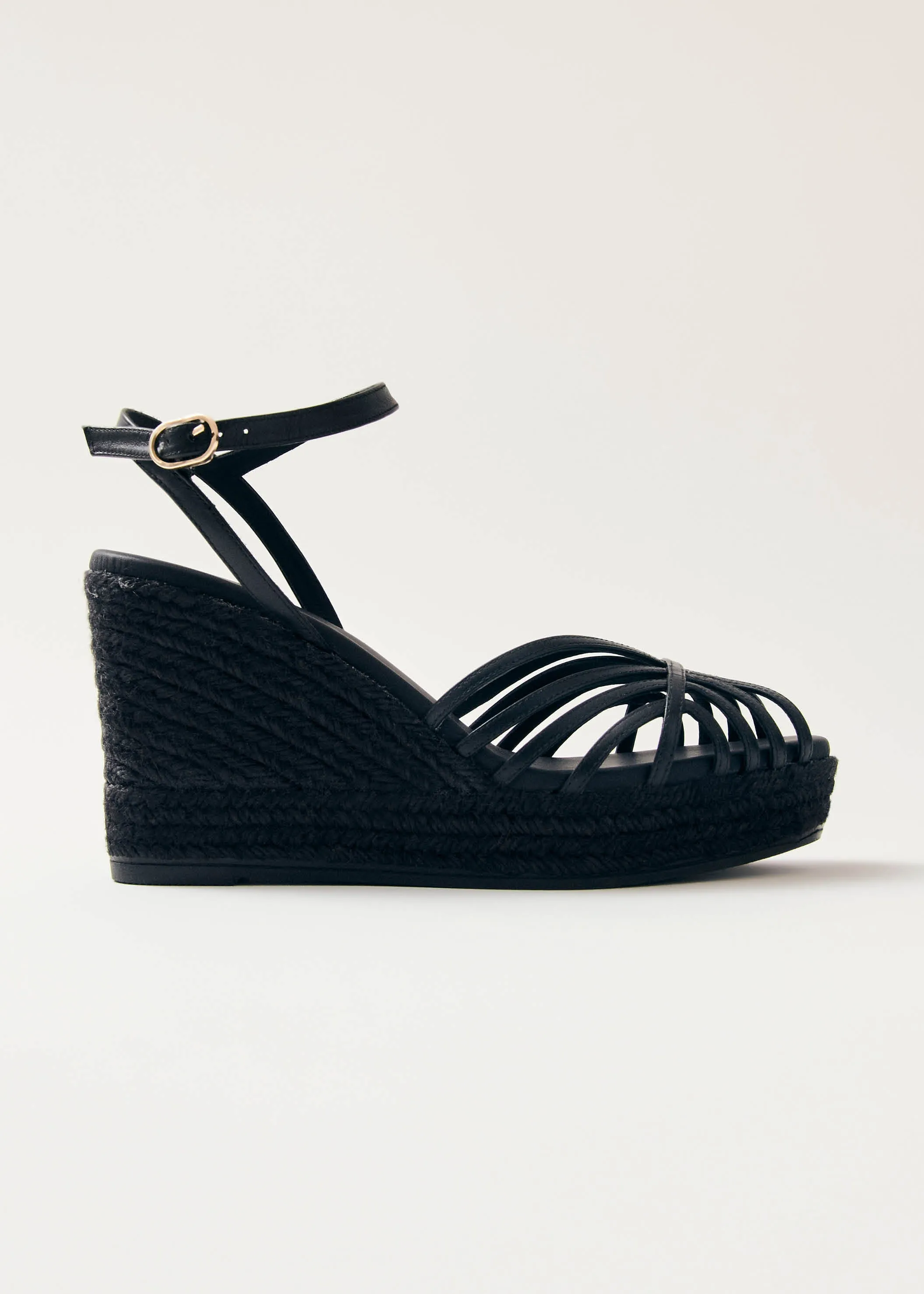 Maren Black Leather Espadrilles sold by Alohas