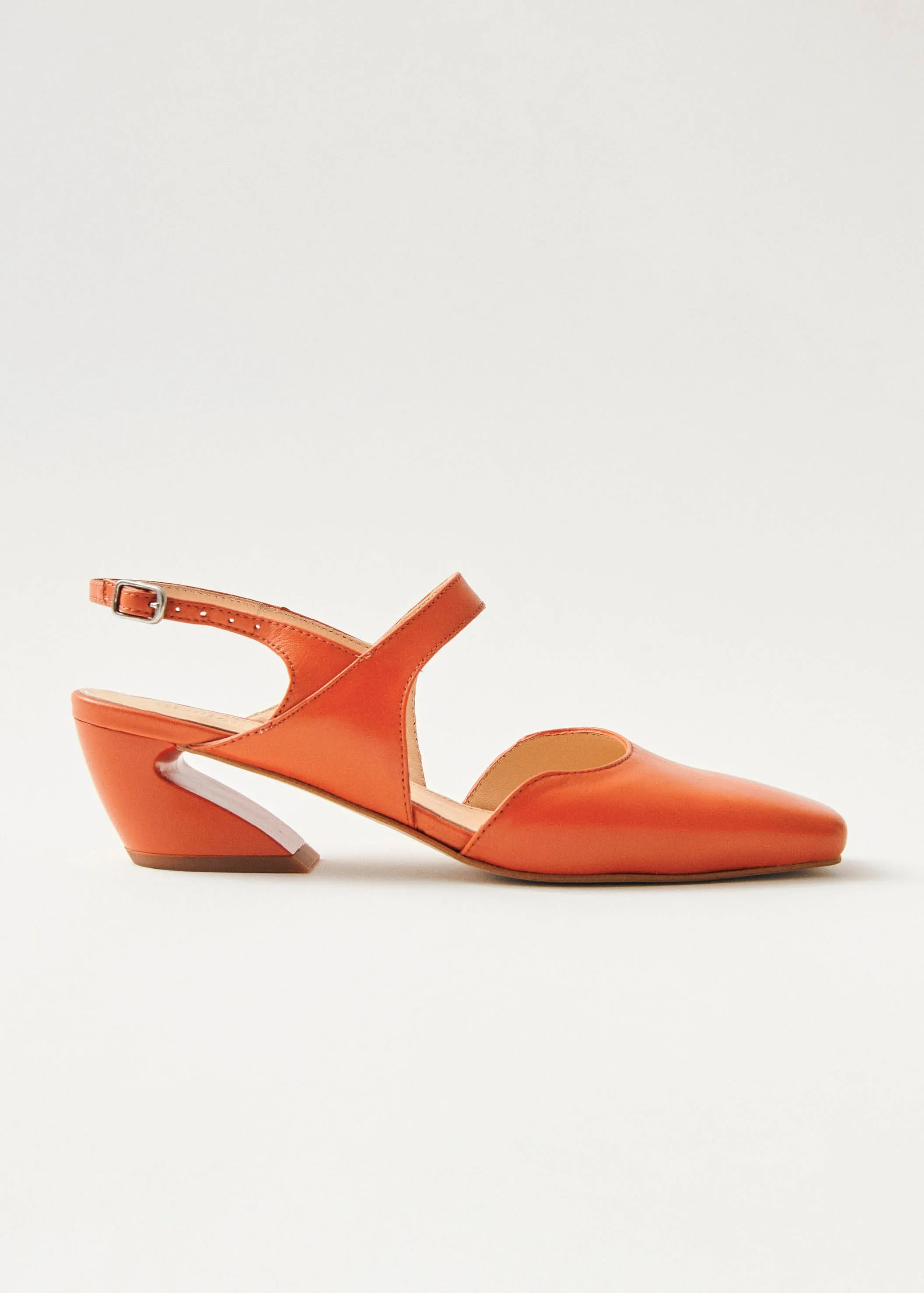 Emelia Orange Leather Pumps sold by Alohas