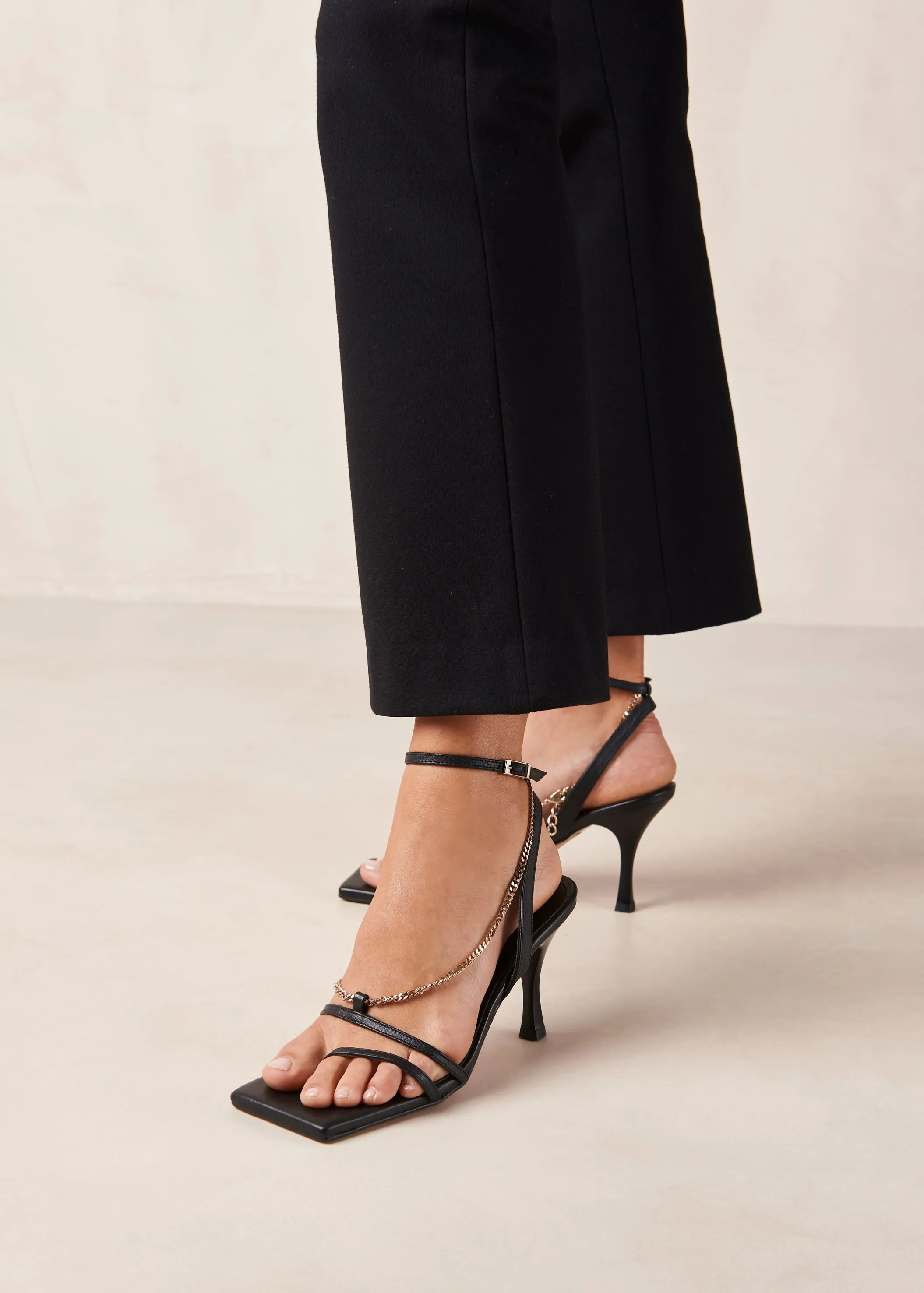 Straps Chain Black Leather Sandals sold by Alohas