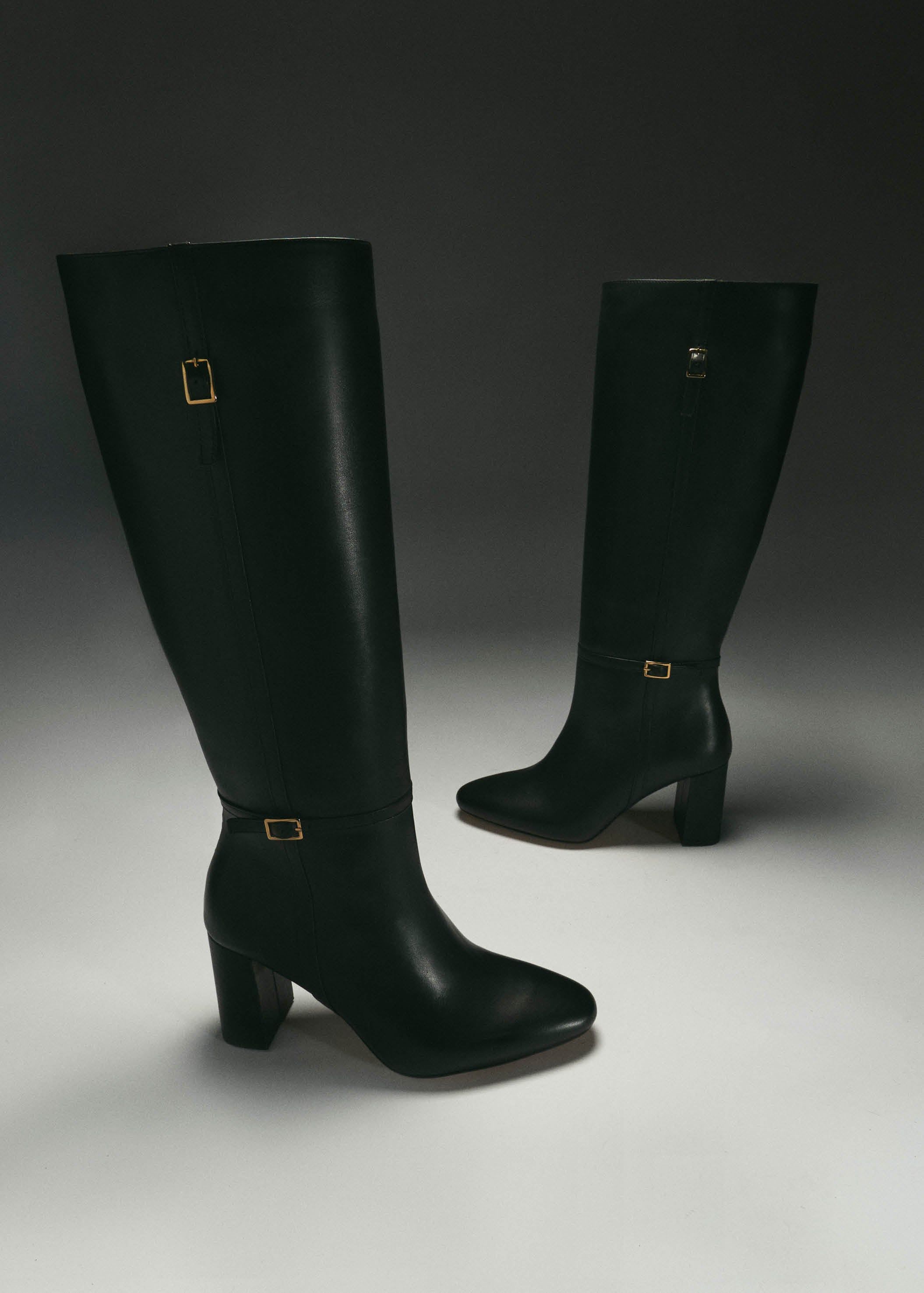 Sharon Black Leather Boots sold by Alohas