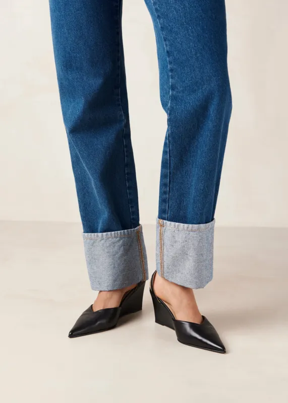 Polly Black Leather Pumps sold by Alohas