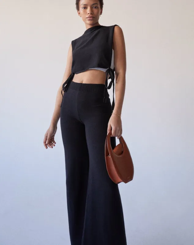 Easy Wide Knit Pants Black sold by Alohas