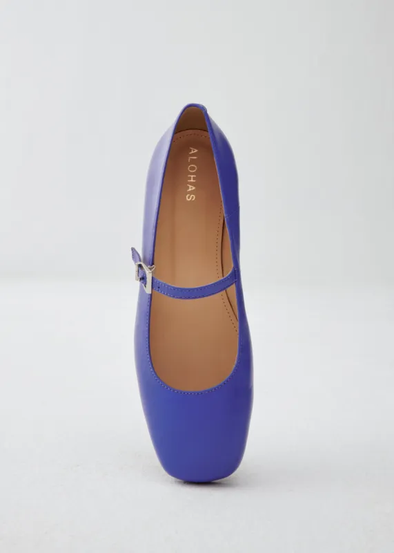 Por Do Sol Blue Leather Ballet Flats sold by Alohas