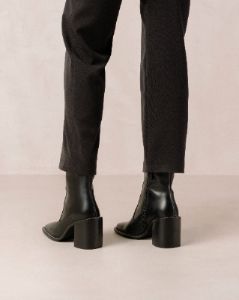 Francesca Black Leather Ankle Boots sold by Alohas