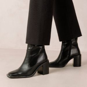 Francesca Black Leather Ankle Boots sold by Alohas