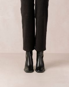 Francesca Black Leather Ankle Boots sold by Alohas