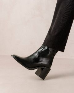 Francesca Black Leather Ankle Boots sold by Alohas