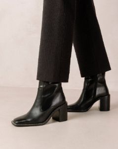 Francesca Black Leather Ankle Boots sold by Alohas
