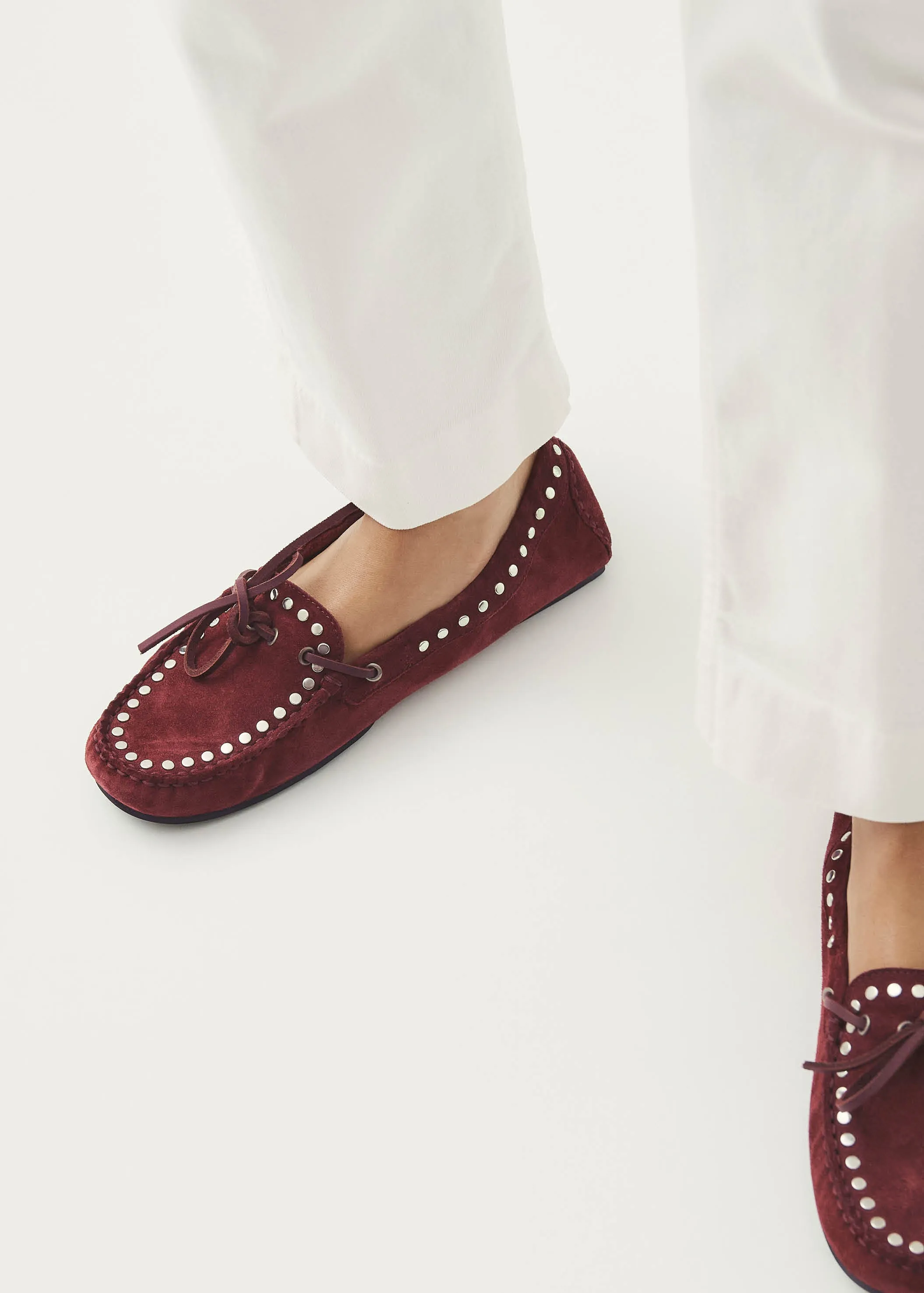 Calla Suede Studs Burgundy Leather Loafers sold by Alohas product image thumbnail 2