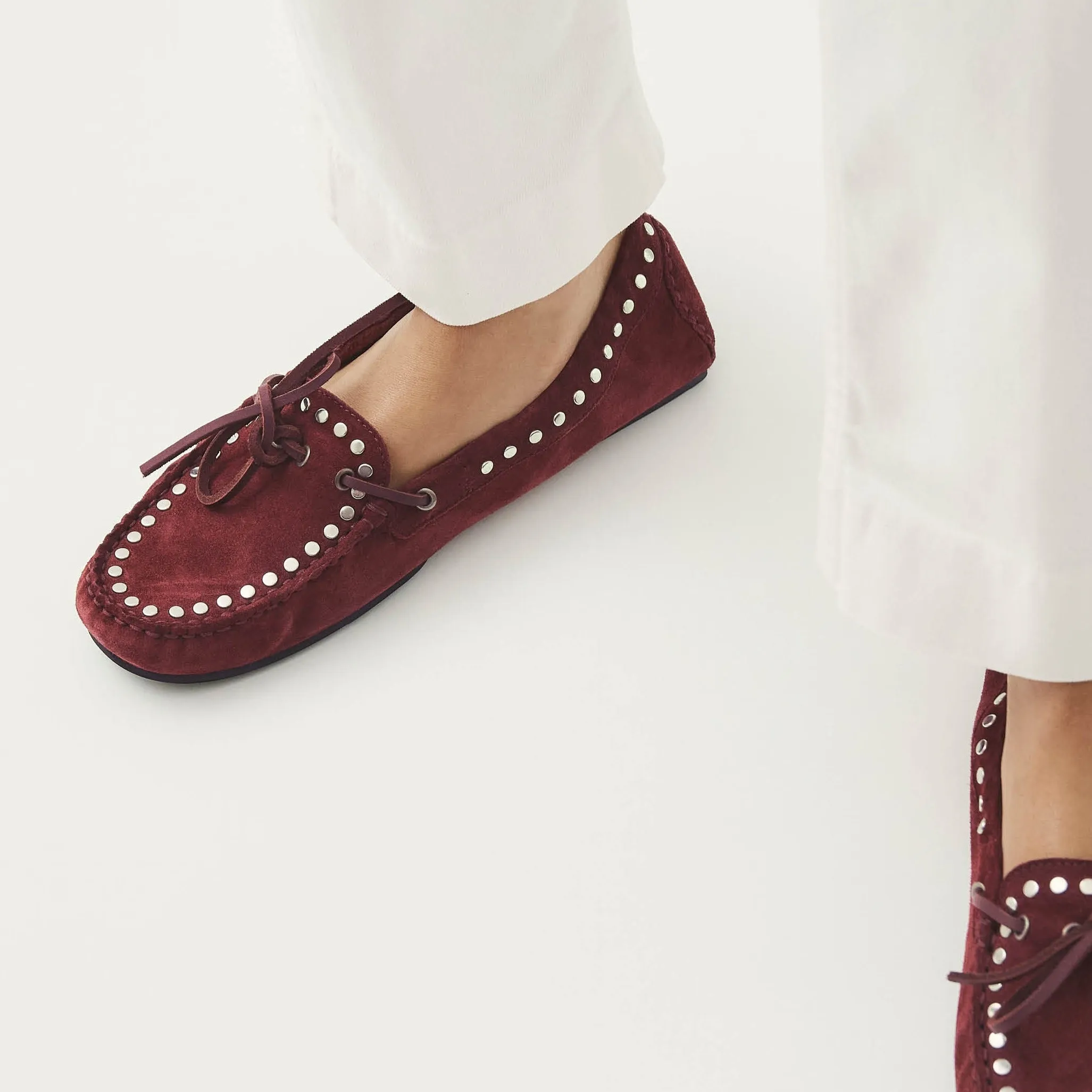 Calla Suede Studs Burgundy Leather Loafers sold by Alohas product image thumbnail 3