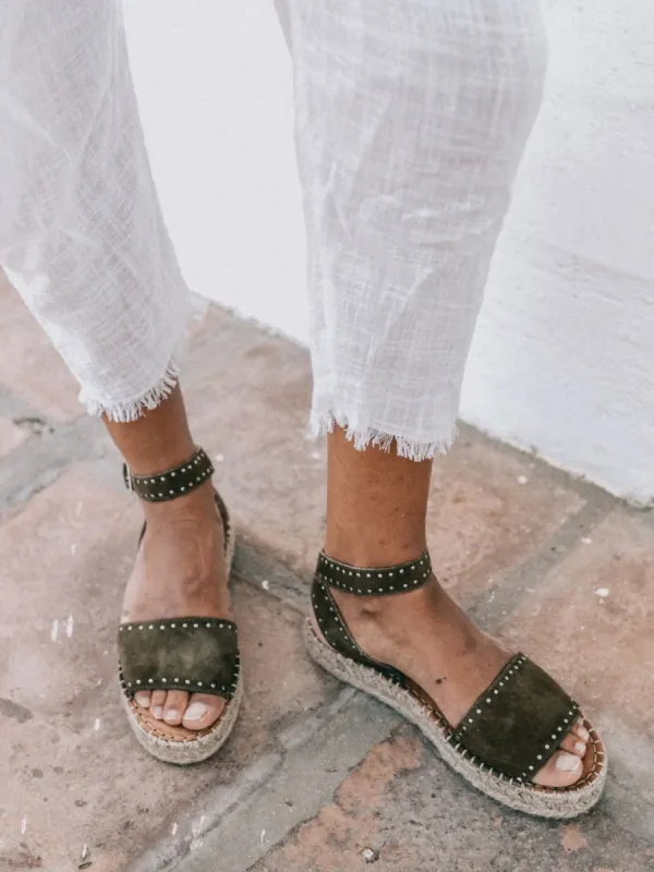 Rome Studded Espadrilles Olive made by Alohas