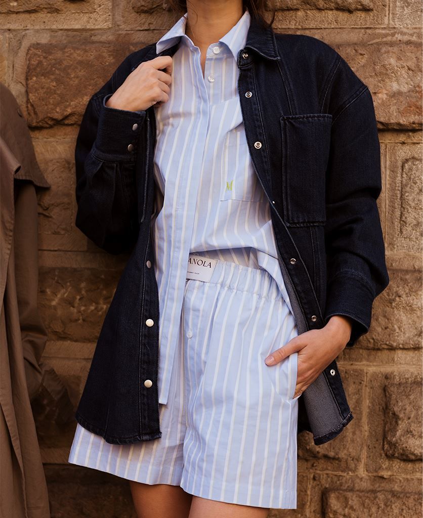Blue Stripped Cotton Pajama Long Sleeve Shirt sold by Alohas product image thumbnail 4