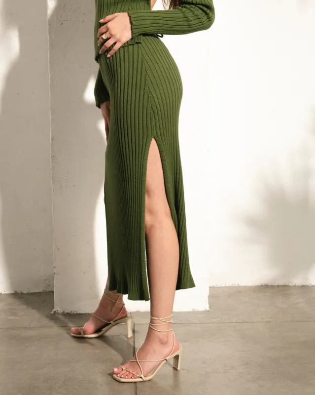 Wise Opened Knit Skirt Emerald sold by Alohas