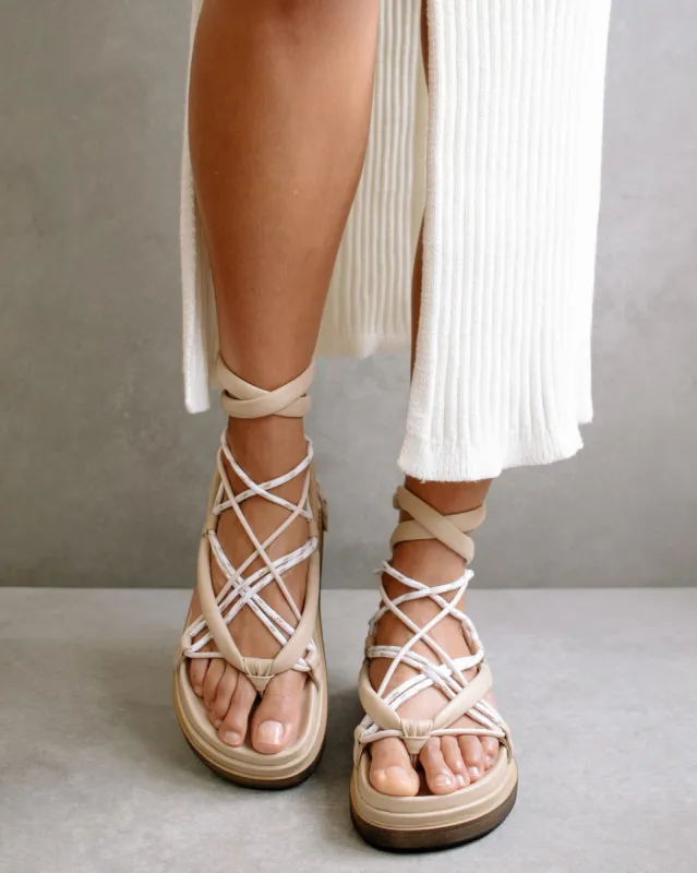 Jungle Stone & Beige Laced Up Sandal sold by Alohas