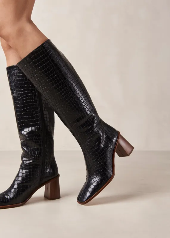East Alli Black Leather Boots sold by Alohas