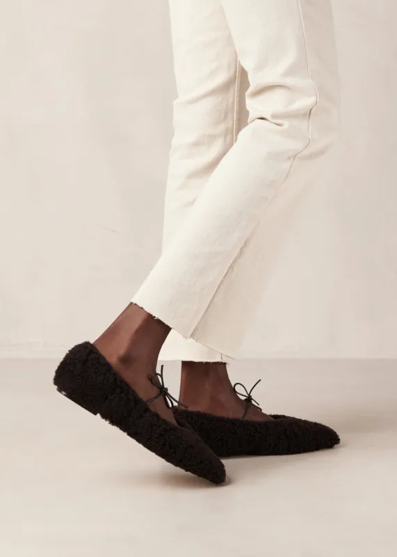 Sway Furry Coffee Brown Leather Ballet Flats sold by Alohas
