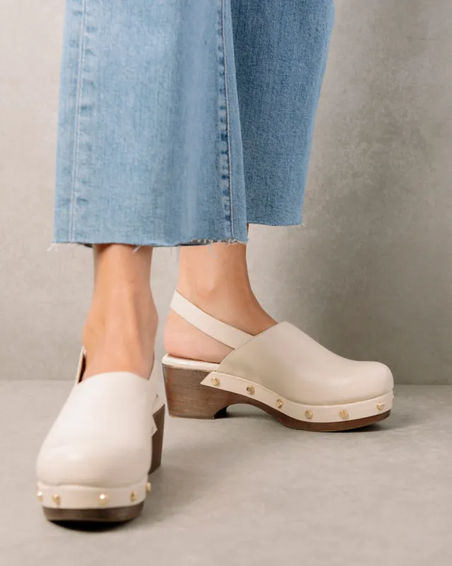 Vinyl Cream Leather Mules sold by Alohas
