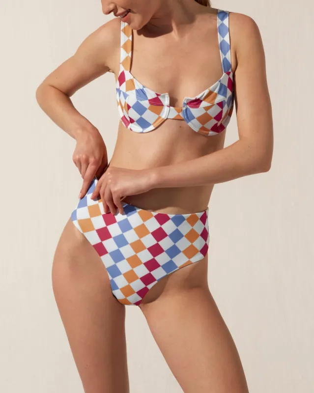 The Pentagon Bikini Bottom High Scacchi Multicolor sold by Alohas