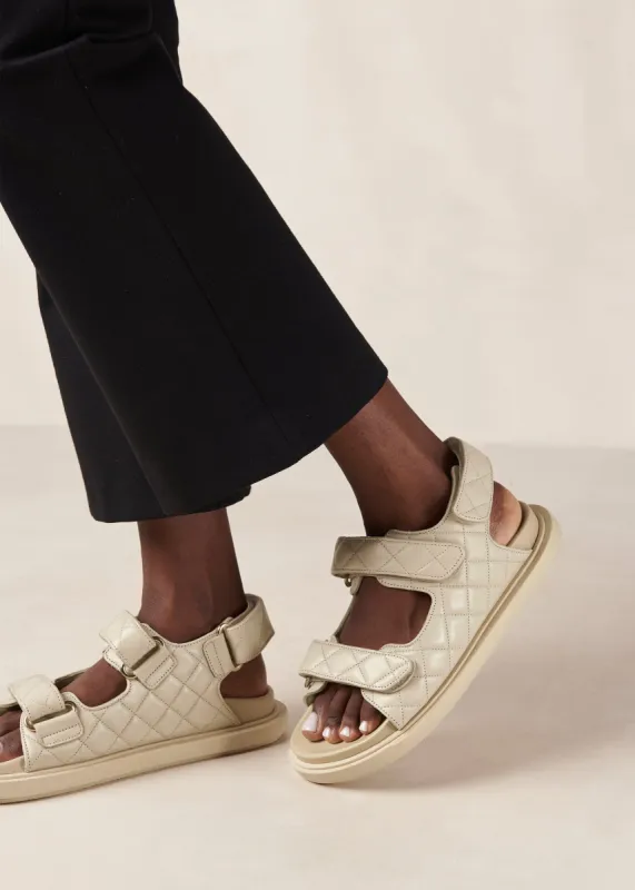 Hook-Loop Cream Leather Sandals sold by Alohas