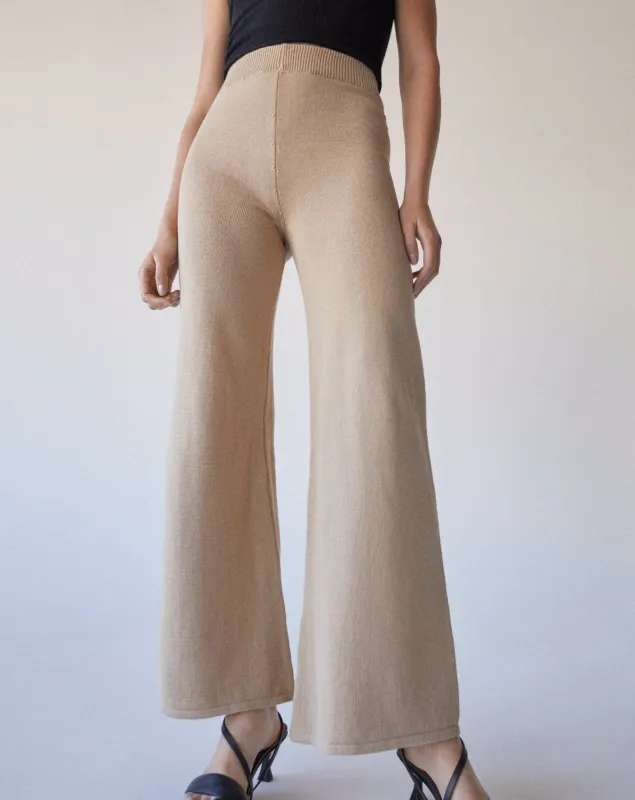 Easy Wide Knit Pants Toasted Almond sold by Alohas