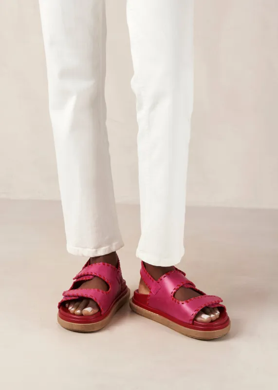 Barrel Red Magenta Leather Sandals sold by Alohas