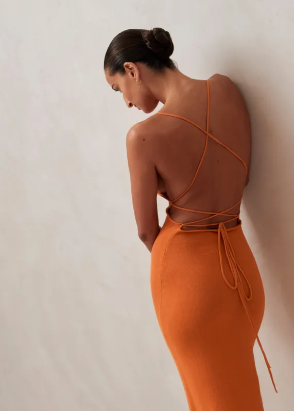 Delicate Strap Knit Dress Clementine Orange sold by Alohas