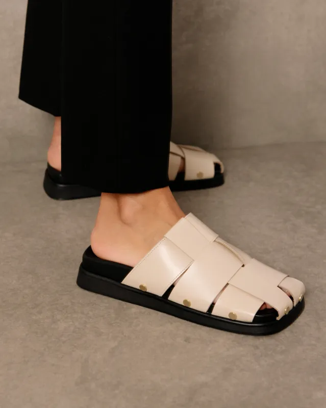 Stuart Cream Leather Mules sold by Alohas