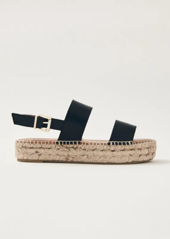 Double Strap Black Leather Espadrilles sold by Alohas