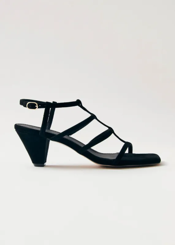 Elara Suede Black Leather Sandals sold by Alohas
