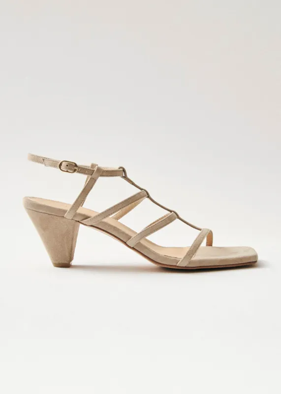 Elara Suede Taupe Leather Sandals sold by Alohas