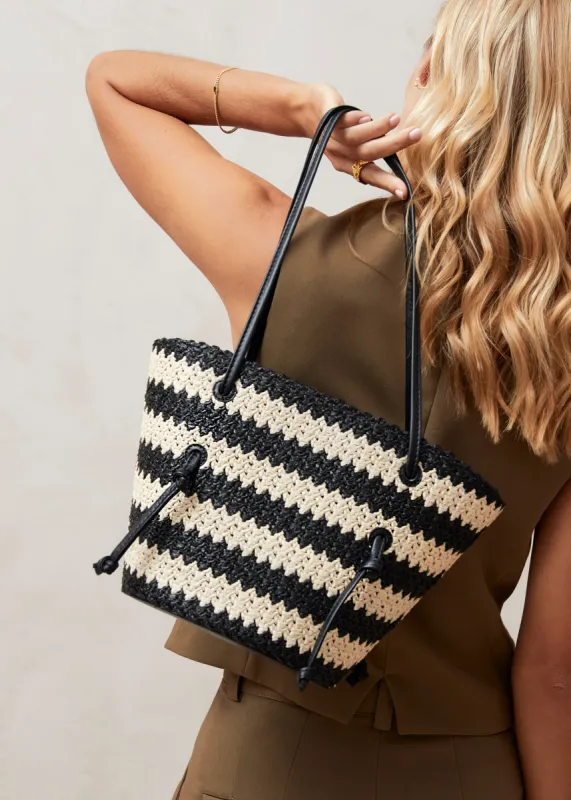 The Tangle Crochet Bicolor Black Cream Shoulder Bag sold by Alohas