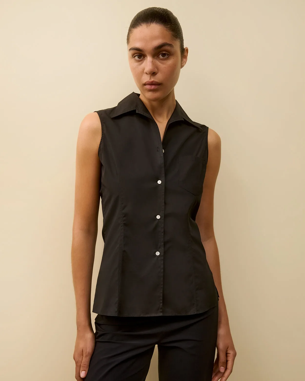 ROSIE SLEEVELESS SHIRT | Black sold by FLORE FLORE