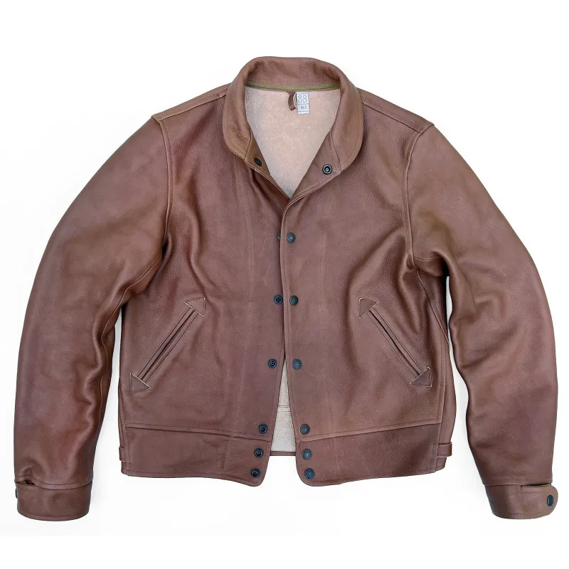 Campus "Stud" Jacket - "Bison" - Brown Veg-Tan Leather made by Mister Freedom