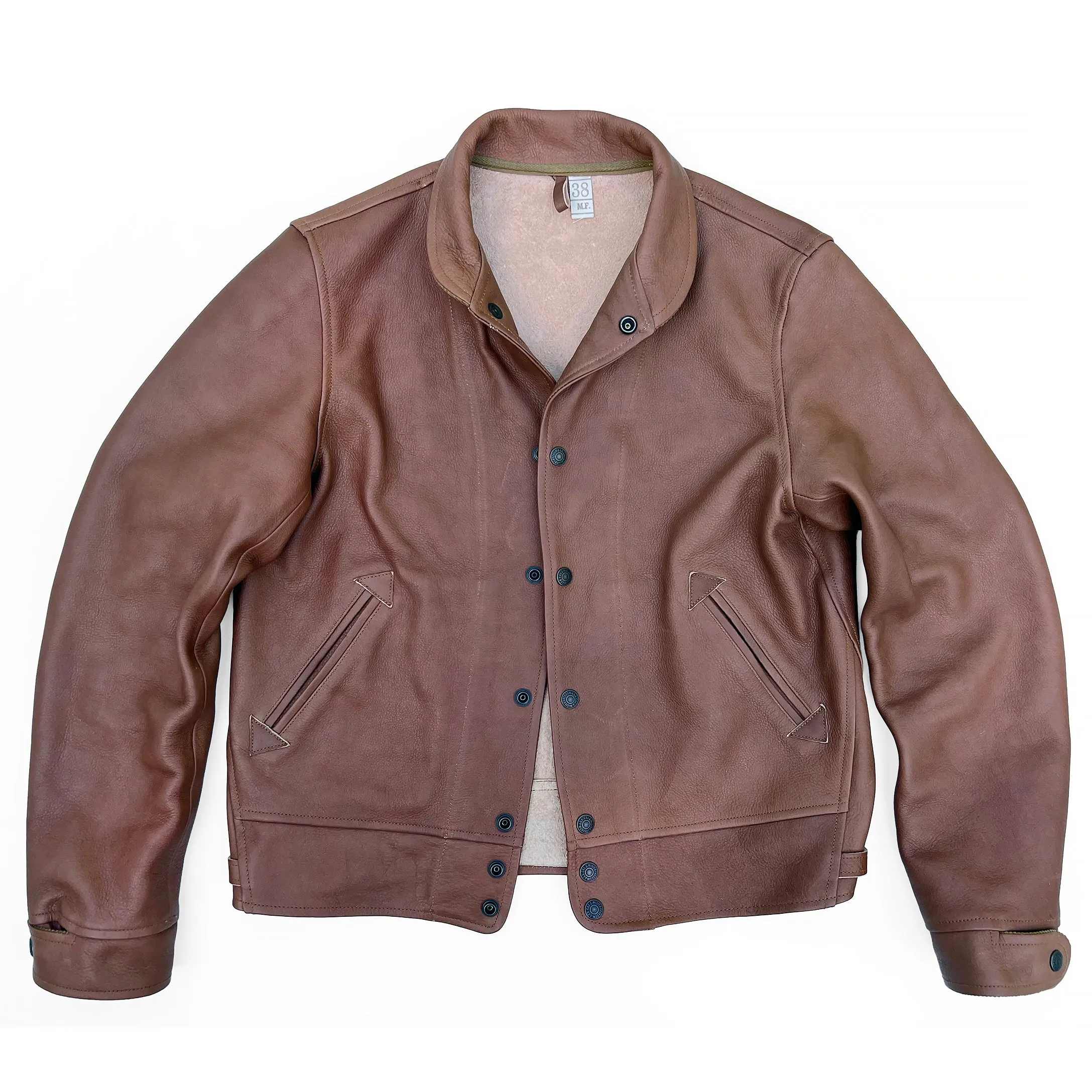 Campus "Stud" Jacket - "Bison" - Brown Veg-Tan Leather sold by Mister Freedom