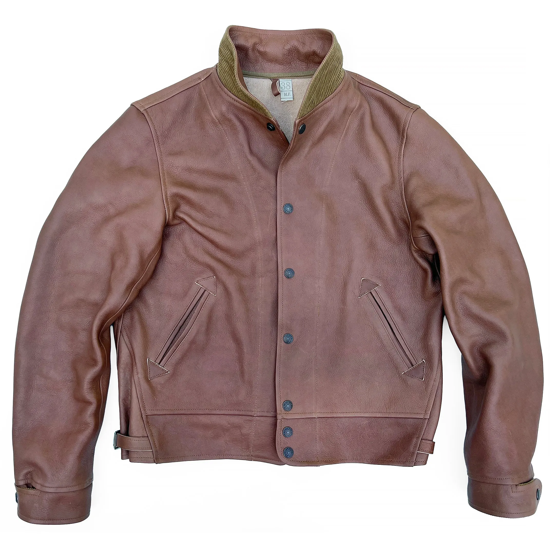 Campus "Stud" Jacket - "Bison" - Brown Veg-Tan Leather sold by Mister Freedom product image thumbnail 4