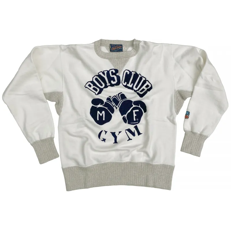 The Medalist Sweatshirt - White "Boys Club" Flock Print made by Mister Freedom