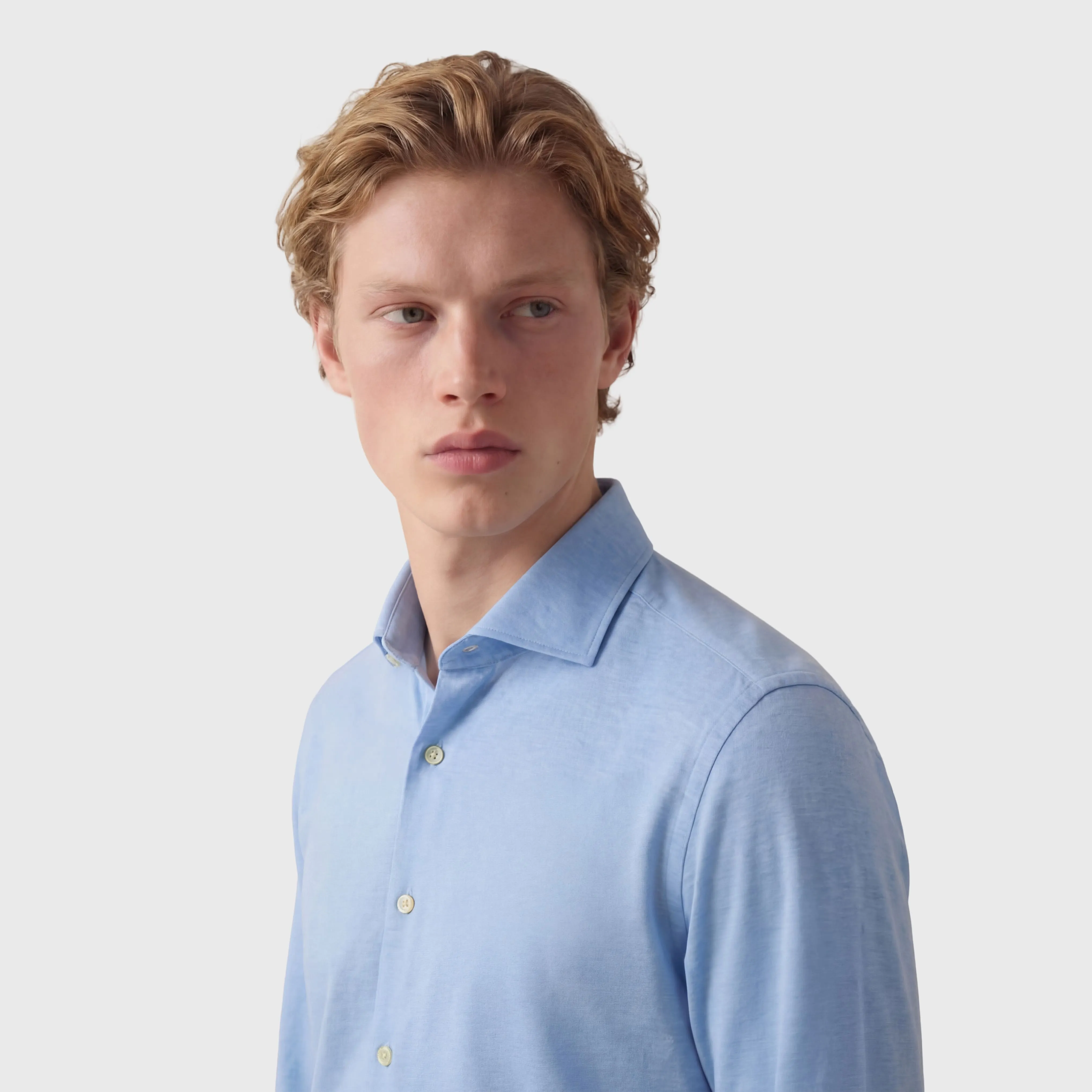 Toronto sport shirt slim fit linen jersey Achille collar sold by Finamore product image thumbnail 3