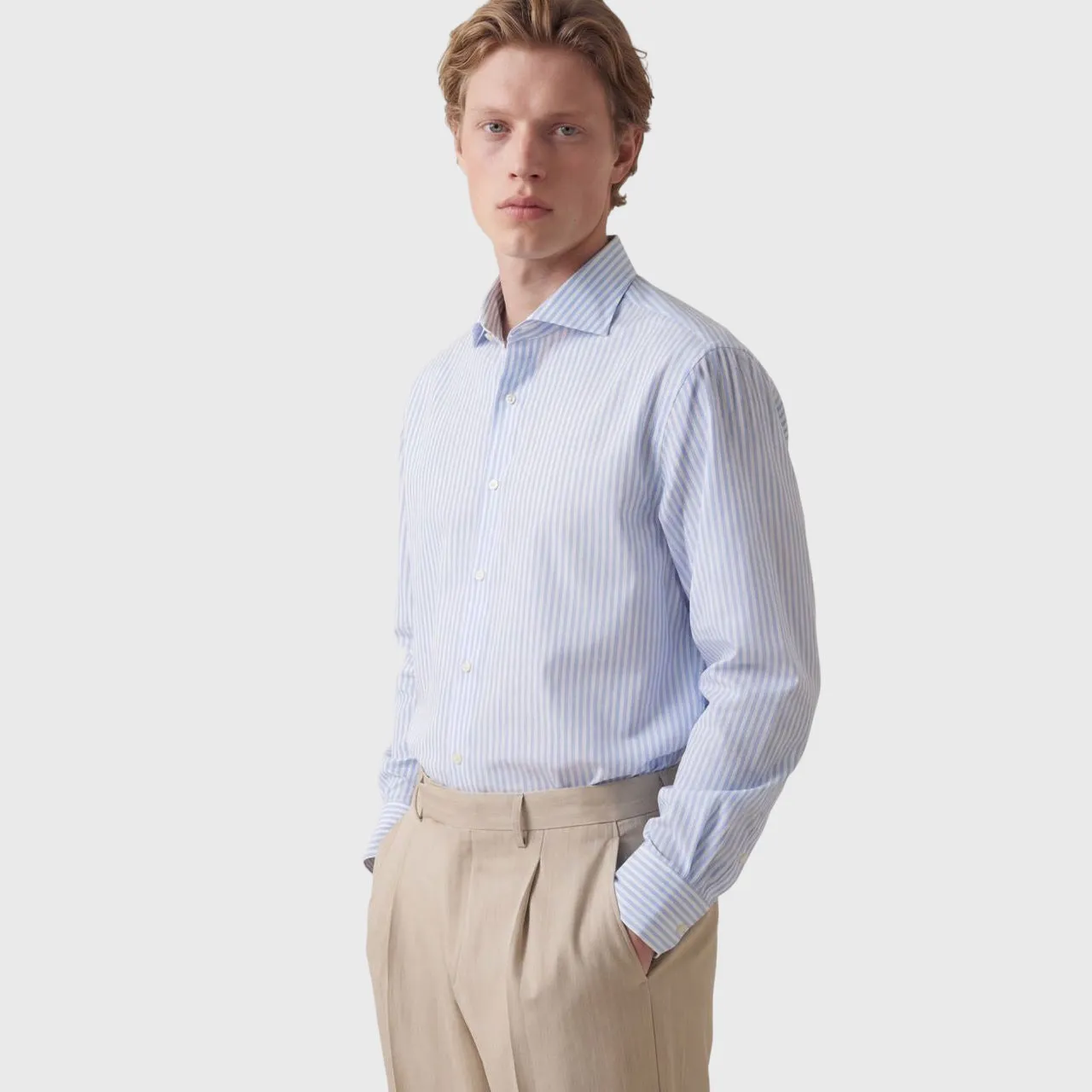 Napoli shirt regular fit cotton poplin stripe Simone collar sold by Finamore product image thumbnail 3